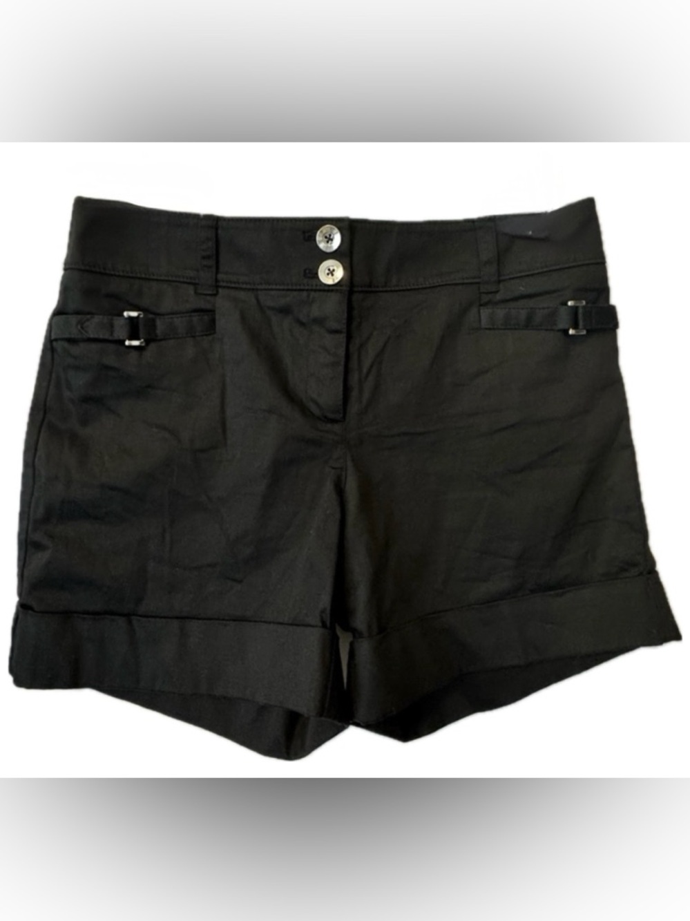 White House Black Market Black Cuffed Shorts Size 4 Tailored Silver Hardware